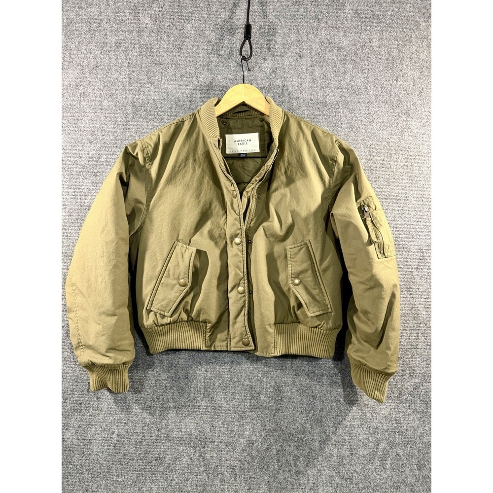 Womens American Eagle Bomber Coat Jacket M Army Green Zip Winter Military